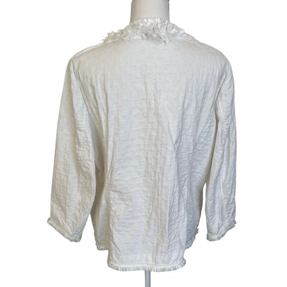 Chico's Jacket Women's 3 16/18 XL White Linen Blend Eyelash Fringe Trim Lined - Picture 5 of 11